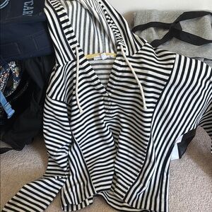 Jane and Delancey Black and White Striped Hoodie